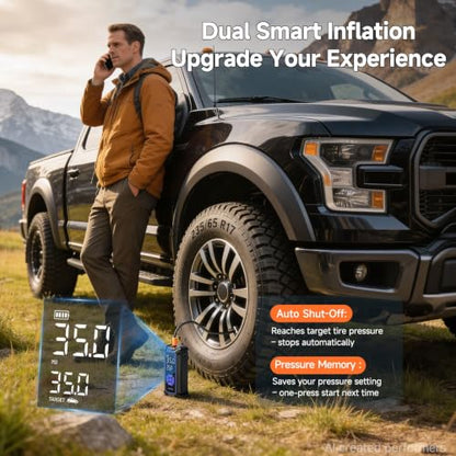 OlarHike Tire Inflator Portable Air Compressor,Dual Power-3*2000mAh &12V DC - color: 2-blue