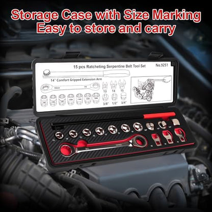 15PCS Serpentine Belt Tool Kit, Premium CR-V Alloy Steel