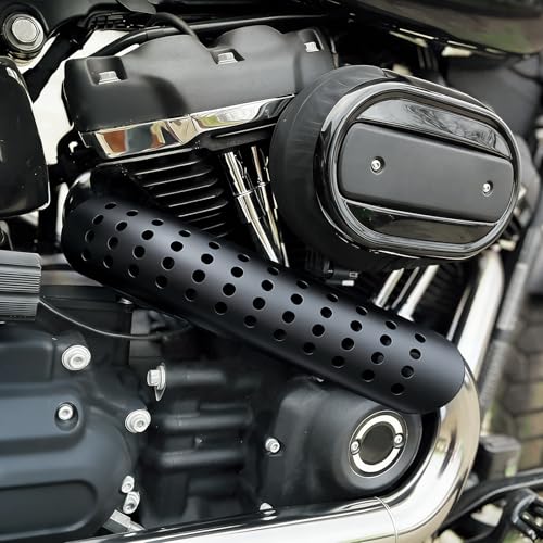 Motorcycle Exhaust Heat Shield with Holes, Bent Metal Shield Intake Baffle Cover with 90-110mm Clamps - Black - color: black
