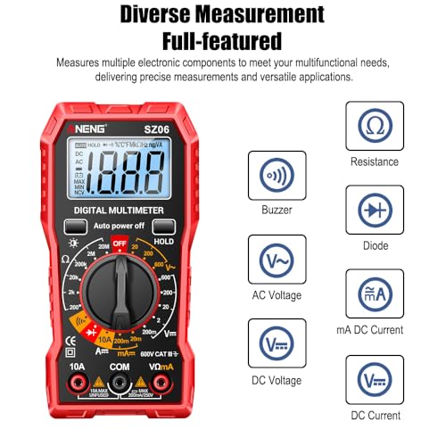 Digital Multimeter Voltage Tester, TRMS 2000 Counts Volt Meter; Fast and Accurately Measures AC/DC Voltage & Current, Resistance, Diode, Continuity and NCV - Red