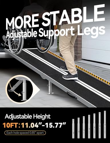 FACHNUO 10FT Portable Wheelchair Ramp for Home Steps, with Support Legs - size: 10FT(Using height 10-30'')