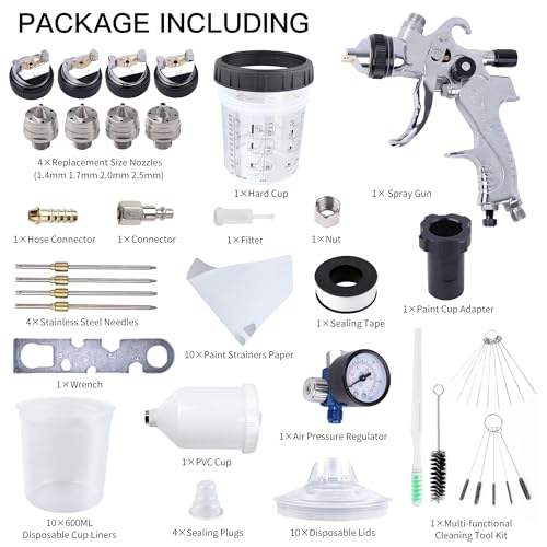 HVLP Spray Gun with Disposable Paint Cups Kit for Car Painting - color: black/silver