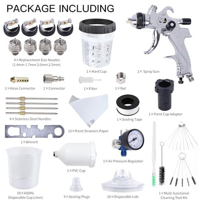 HVLP Spray Gun with Disposable Paint Cups Kit for Car Painting - color: black/silver