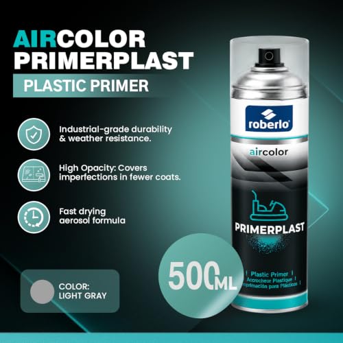 Roberlo AIRCOLOR PRIMERPLAST Adhesion Promoter - Clear Automotive Plastic Primer Spray, Fast-Drying Plastic Adhesion Primer for Bumpers, Trim & Automotive Plastic Parts - 500ml Aerosol