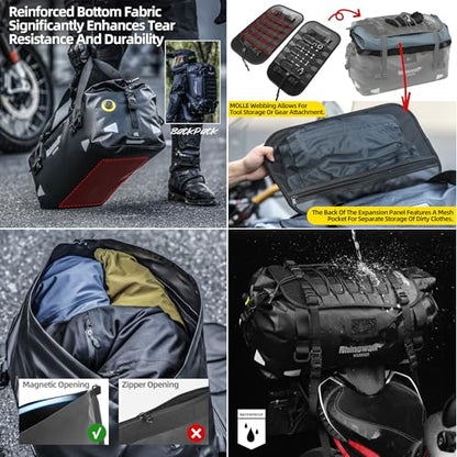 Rhinowalk Waterproof Motorcycle Saddle Bag 65L, MOLLE Rear Seat Tail Bag - size: 65L
