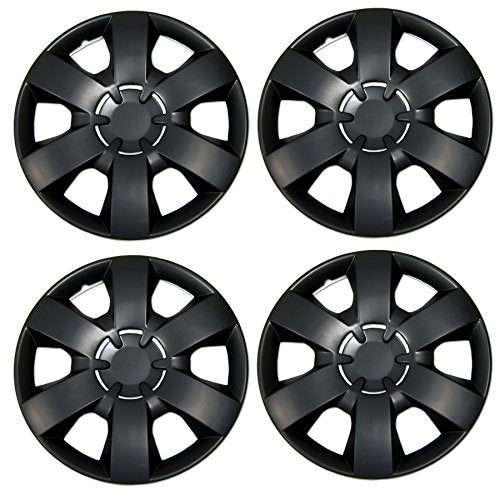 WC3-14-226-B - Pack of 4 Hubcaps - 14-Inches | Black | Style 226 Style Snap-On (Pop-On) Type Matte Black Wheel Covers Hub-caps - size: 14-Inches | Black | Style 226