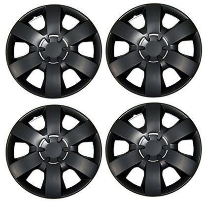 WC3-14-226-B - Pack of 4 Hubcaps - 14-Inches | Black | Style 226 Style Snap-On (Pop-On) Type Matte Black Wheel Covers Hub-caps - size: 14-Inches | Black | Style 226