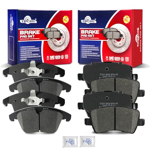 Ceramic Disc Brake Pads Set Front and Rear Replacement for Land Rover LR2 2009 2010 2011 2012 2013 2014 2015 2016/ Range Rover Evoque 2013-2015, for Volvo S60/ S80/ V60/ V70/ XC70