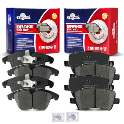 Ceramic Disc Brake Pads Set Front and Rear Replacement for Land Rover LR2 2009 2010 2011 2012 2013 2014 2015 2016/ Range Rover Evoque 2013-2015, for Volvo S60/ S80/ V60/ V70/ XC70