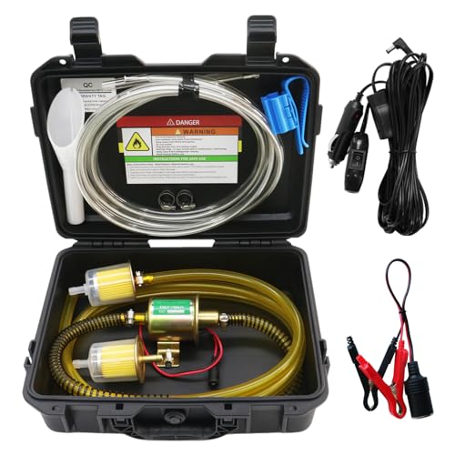 MILADO 12V Fuel Transfer Pump Set, Gasoline Transfer Pump Kit, Electric Fuel Pump with Case, 30 Gallons of Gas or Diesel Per Hour Inline Fuel Pump, Great for Vehicles, Boats, Carburetor, Lawn Mower