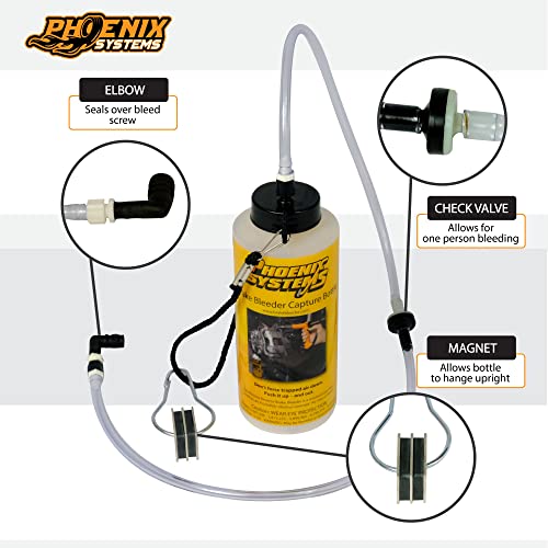 Phoenix Systems 7002-B One-Man Brake Bleeder Capture Bottle with Quick Adapter, 12 Ounces