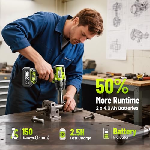 Robustrue 1600N.m (1180ft-lbs) Cordless Impact Wrench, 1/2 High Torque Brushless Impact Gun, 2400RPM Power, 2 x 4.0Ah Batteries, Fast Charger, Impact Wrench for Heavy Duty Truck RV Mower - size: 1600N.m