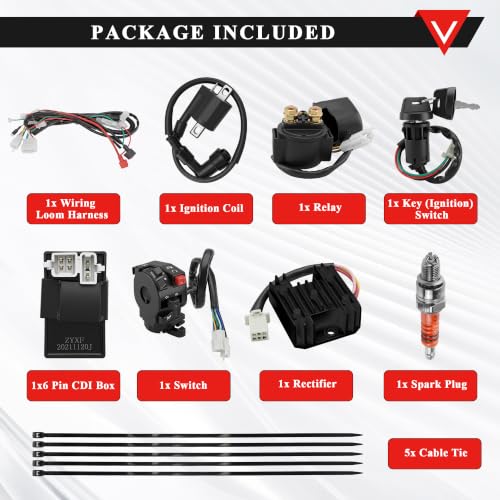 PRO BAT ATV Wiring Harness Kit with Electric AC CDI 4-Wire Rectifier - color: O Spark Plug&B Regulator/Ignition Coil