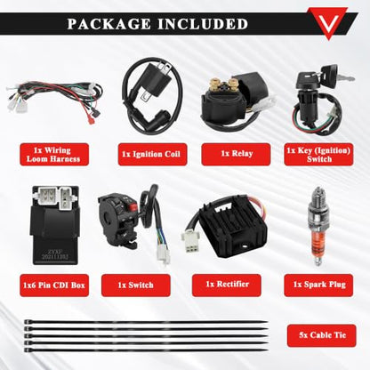 PRO BAT ATV Wiring Harness Kit with Electric AC CDI 4-Wire Rectifier - color: O Spark Plug&B Regulator/Ignition Coil
