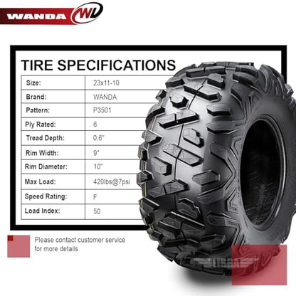 WANDA Set of 2 ATV UTV tires 23x11-10 23X11X10 6PR bighorn Style - size: 23x11-10