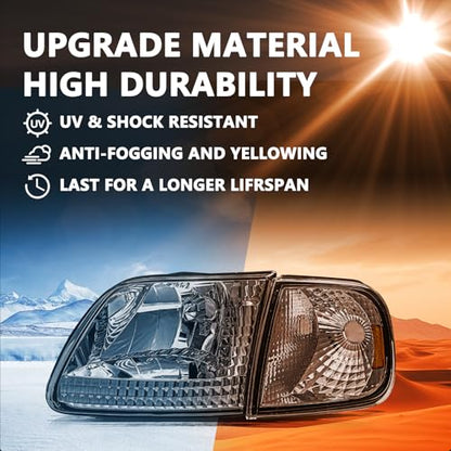Aosky Halogen Headlights Assembly for 1997-03 Ford F150 Expedition - color: Smoke / Amber, style: w/o Bulbs