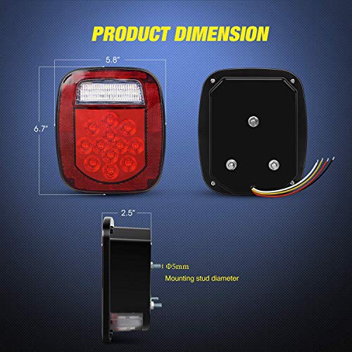 Nilight 2PCS 39 LED Combination Trailer Tail Lights, Universal Stud Mount - color: Universal Tail Light-Hardwired
