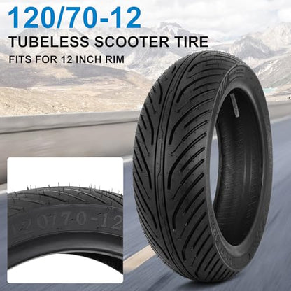 120/70-12 Tubeless Tire for Scooter, Moped, Tricycle - Bias-6PR 58 L-1 PACK - size: 120/70-12