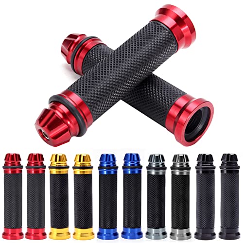 Universal 7/8" 22mm Motorcycle Handlebar Grips - Gel Rubber Compatible with Chopper, Cruiser, Street, Dirt Bike - color: Red