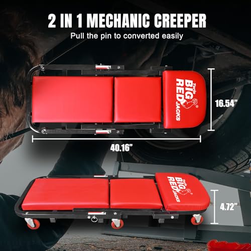 Big RED ATW4015ZR Torin ，40" Foldable Z-Creeper Seat，2-in-1 Garage/Shop Creeper，330 lbs Capacity，Low Profile Creeper with 6 pcs Wheels for Auto Repair，Garage and Shop，Lay Down or Sit，Red - style: 40″RED Foldable Creeper