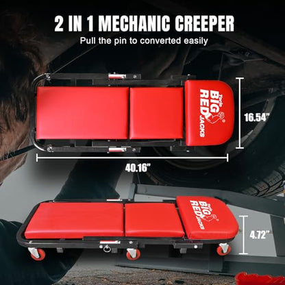 Big RED ATW4015ZR Torin ，40" Foldable Z-Creeper Seat，2-in-1 Garage/Shop Creeper，330 lbs Capacity，Low Profile Creeper with 6 pcs Wheels for Auto Repair，Garage and Shop，Lay Down or Sit，Red - style: 40″RED Foldable Creeper