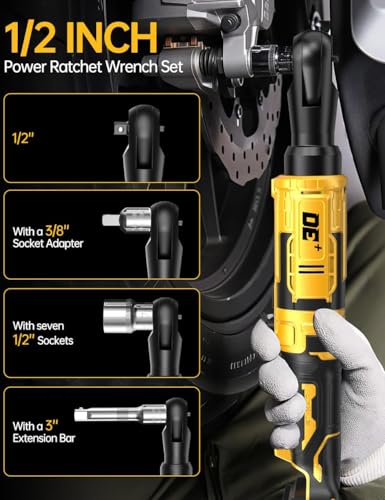 APEXPOWER 3/8 Inch Cordless Ratchet Wrench (Deep Black/Yellow) - color: Deep Black/Yellow