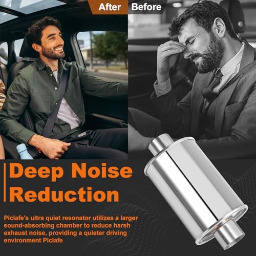 2.5'' Ultra Quiet Resonator, 304 Stainless Steel Muffler, 2.5'' Inlet & Outlet 14" Overall Length Universal Sliver Oval Performance Muffler Resonator - size: 2.5''