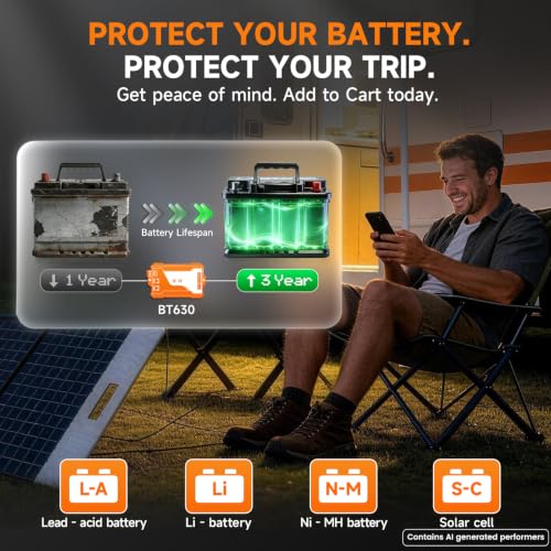 2026 Bluetooth Battery Monitor with 600A Smart Shunt FOXWELL BT630, Track Volt/Amp/Watt/Capacity, 8 Protection Alarms, for LiFePO4/Lithium/RV/Solar/Marine/Off-Grid, Extend Battery Life, Easy Install