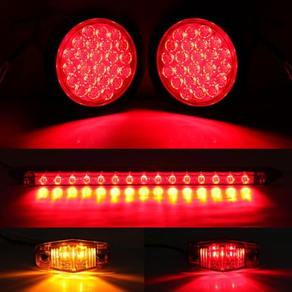 4" Inch Round Led Trailer Tail Lights Kit w/25ft Wiring Harness