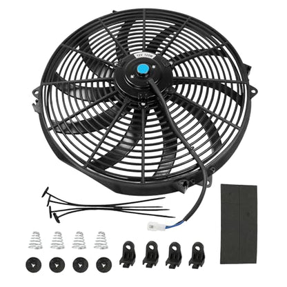 JDMSPEED New Universal Slim 16" Inch 12V Pull 1500 CFM Radiator Cooling Fan with Mounting Black - color: Black, size: 16 Inch