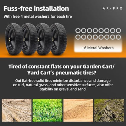 AR-PRO (4 Pack) 13" Flat Free Tire and Wheel, 5/8" Bore, 2.17" Offset Hub - size: 13" Solid Tire (4-Wheel)