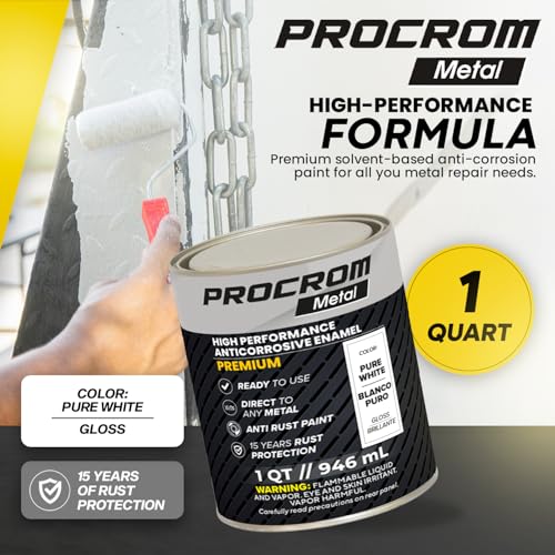 Premium Metal Paint – Gloss Pure White, 1 Quart | Direct-to-Metal, Professional Finish, Anti-Rust Protection, Fast-Drying Indoor & Outdoor Coating - color: Pure White - Gloss, size: 32 Fl Oz (Pack of 1)
