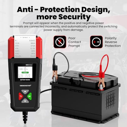 Car Battery Tester with Built-in Printer OBDMONSTER BM550U, 6V/12V/24V - color: Black+Red