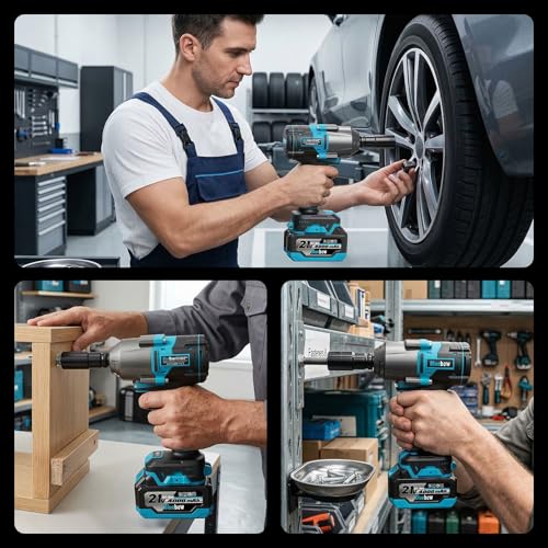 Bluebow Cordless Impact Wrench, 960 ft-lbs (1300 N·m) Brushless Impact Wrench with 2x4.0Ah Battery, 1/2" 3-Speed Modes Impact Gun with 4 Sockets for Pickup, Truck, Home Car - size: XLarge