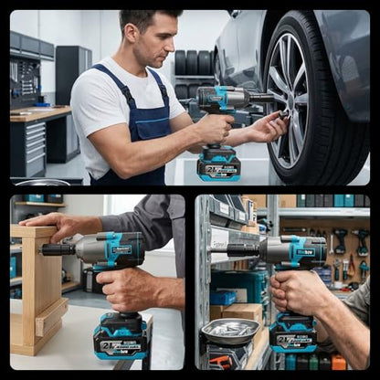 Bluebow Cordless Impact Wrench, 737.5 ft-lbs (1000 N·m) Brushless Impact Wrench with 2x4.0Ah Battery, 1/2" 3-Speed Modes Impact Gun with 4 Sockets for Pickup, Truck, Home Car - size: Medium