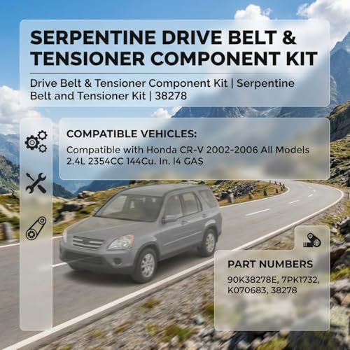Serpentine Drive Belt and Tensioner Component Kit For Honda CR-V 2002-2006 - size: Honda Cr-v 2.4l L4 Gas (02-06)