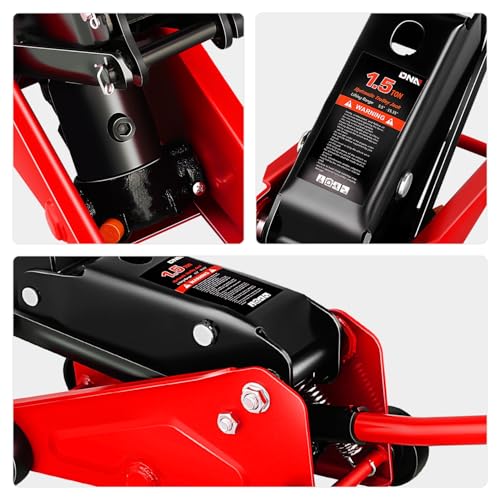 DNA Motoring Low Profile Hydraulic Trolley Service/Floor Jack, 1.5 Ton (3000 lbs) Capacity, Lifting Range 5.5"-15.35",Red, TOOLS-00675-RD - color: Red, style: 1.5 ton