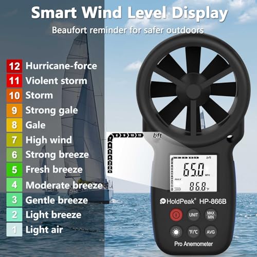 HoldPeak 866B Digital Anemometer, Handheld Wind Speed CFM Meter - color: 866B (1 PC)