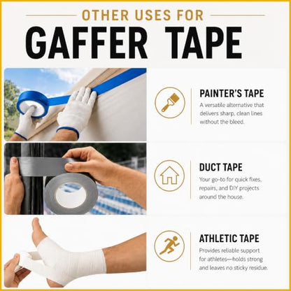 Gaffer Tape 2 Inch x 1 Pack Black Gaffing Tapes, Heavy Duty No Residue - color: Black, size: 1.88 inch