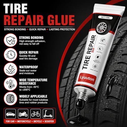 Tire Repair Kit with Tire Glue & Rubber Cement - Heavy Duty Tire Repair Glue for Car, Truck, Motorcycle - Fix a Flat Tire Sealant & Puncture Plug Kit - Durable Tire adhesive Sidewall Repair 2pcs