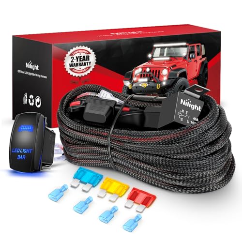 Nilight Off Road LED Light Bar Wiring Harness Kit 12 V 5 Pin Rocker Switch - color: 14AWG Wiring Harness - 2 Leads w/ Nylon Wire Loom