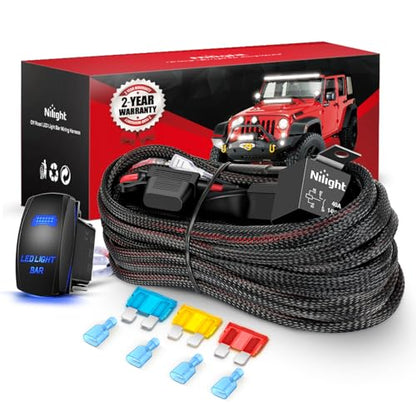 Nilight Off Road LED Light Bar Wiring Harness Kit 12 V 5 Pin Rocker Switch - color: 14AWG Wiring Harness - 2 Leads w/ Nylon Wire Loom