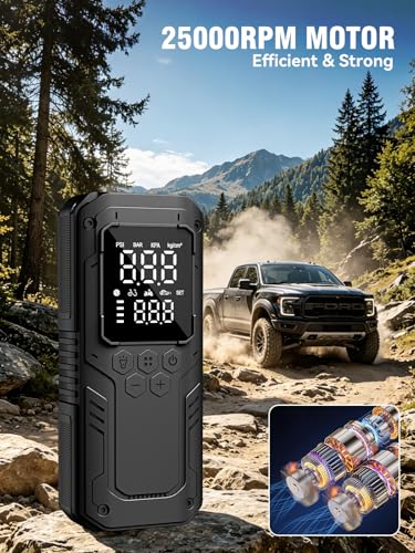 Tire Inflator Portable Air Compressor, 150 PSI Dual Power
