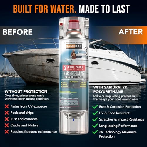 SAMURAI Marine Spray Paint - 2K Clear Gloss, UV Resistant - Pack of 1 Can