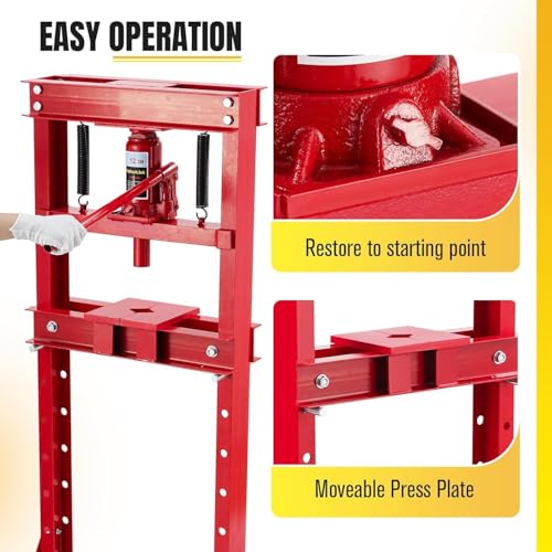 12T Hydraulic Press, Heavy-Duty h-Frame Garage Floor Hydraulic Shop Press - color: Red