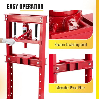 12T Hydraulic Press, Heavy-Duty h-Frame Garage Floor Hydraulic Shop Press - color: Red