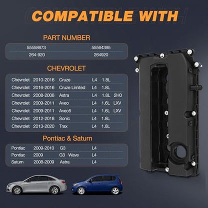 Nilight Engine Valve Cover with Gasket, Replace# 55558673 55564395 - size: for Chevy Cruze 2010-2016, Sonic 2012-2018