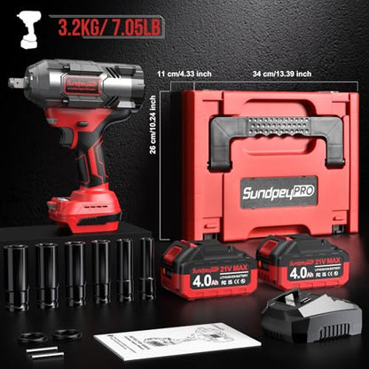 1/2 Brushless Cordless Impact Wrench 1107Ft-lbs Power Impact Gun