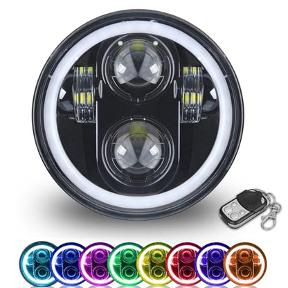 ROCCS 5.75" LED Motorcycle Headlight, Waterproof H4 Plug & Play Headlamp, 5-3/4 Round Headlight with Multi-Color Halo Ring Compatible with Harley Dyna Sportster 883 72 48