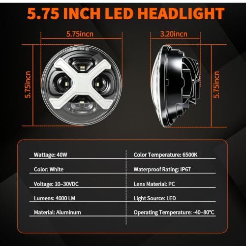 5-3/4" Motorcycle Headlight with X-style DRL for Dyna Sportster Softail - color: White X-Style DRL